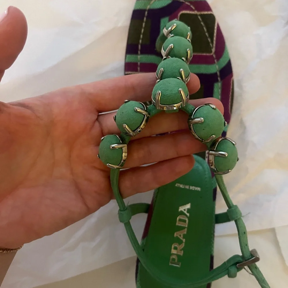 Prada Green Suede Kitten Heel Sandals - Picture 4 of 10